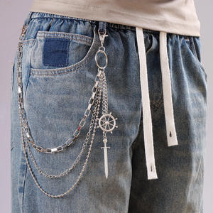 Chaîne de pantalon multi-couches avec pendentif roue de bateau et épée, en argent tibétain, style hip-hop décontracté, pour hommes et femmes - Product Image 2