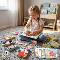 Puzzle portable en métal, dinosaures, animaux spatiaux, princesses, véhicules, dessins animés, jeu d'association, jouet éducatif Montessori pour les voyages