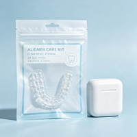 Pochette d'emballage personnalisée mate avec fermeture éclair pour aligneurs dentaires, sac réutilisable pour appareils orthodontiques, faible MOQ, usine OEM, sacs plats transparents avec fermeture éclair