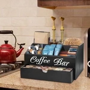 Boîte de rangement pour comptoir de bar à café, en bois massif, pour dosettes de café, organiseur de boissons, boîte de rangement à compartiments pour bureau - Product Image 3
