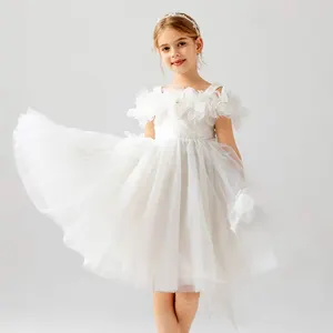 2024女孩新款连衣裙3D花朵童装西式童装花朵女孩婚纱