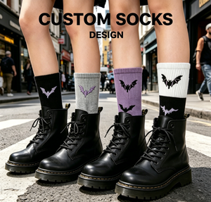 Calcetines Personalizados con Bordado de Murciélago Gótico, Calcetines de Algodón <span class=keywords><strong>Estilo</strong></span> Punk para Halloween para <span class=keywords><strong>Mujer</strong></span>, Calcetines Casuales de Moda Urbana para <span class=keywords><strong>Botas</strong></span> <span class=keywords><strong>Dr</strong></span>. <span class=keywords><strong>Martens</strong></span> - Product Image 1