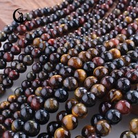 Perles en pierre naturelle œil de tigre tricolore Zhe Ying 6 mm 8 mm 10 mm, niveau 2, pour la création de bracelets