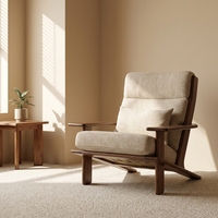 Fauteuil Rétro en Bois Massif de Frêne pour Salon, Design Simple Fait Main, Style Wabi Sabi, Idéal pour Balcon et Maison d'Hôtes
