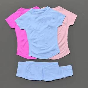 2 Piece Set <b>Women</b> Longline Short Sleeve Gym Crop Top High Waist Yoga <b>Leggings</b> Workout Sports Suit Fitness Clothes - Product Image 4