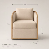 Fauteuil d'appoint moderne en tissu crème avec structure en bois massif, accoudoirs incurvés, rembourré, pour salon, chambre, hôtel, salle de séjour