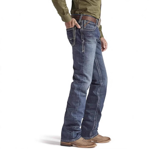 Pantalones Vaqueros <span class=keywords><strong>Bootcut</strong></span> para Hombre al por Mayor, Azul Oscuro Lavado, Tiro Medio, con Costuras en Contraste, Casuales para el Trabajo Diario - Product Image 2