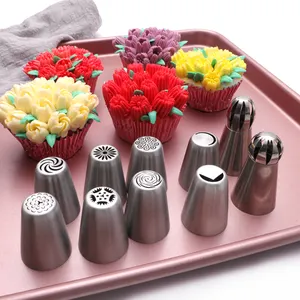 10 Pcs 430 Stainless Steel Cake Decorating Piping Tips Russian Nozzles Set