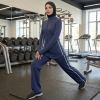 Ensemble de vêtements de sport musulmans 2 pièces pour femmes, manches longues, col haut, pantalon de yoga modeste, séchage rapide, vêtements de sport islamiques pour la salle de sport et la course à pied