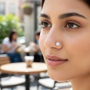 หมุดจมูกเพชรเม็ดเดี่ยว14K สีเหลืองทองจริงกลม - Product Image 3