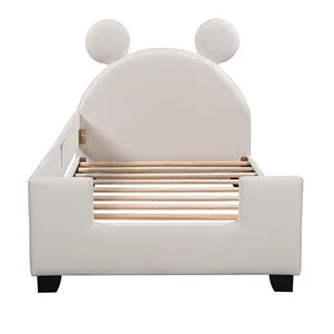 New home furniture minimalist style soft-covered solid wood with protective side panels bear ears kids platform bed