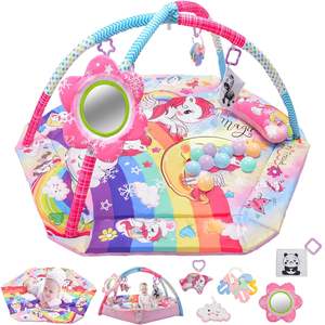 Tapis d'activités pour bébé licorne, tapis de jeu pour le temps passé sur le ventre et <span class=keywords><strong>piscine</strong></span> <span class=keywords><strong>à</strong></span> <span class=keywords><strong>balles</strong></span> avec 6 jouets pour enfants - Product Image 1