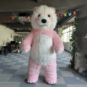 Funtoys inflatable custom pink panda mascot costume long hair polar bear halloween mascotte plush christmas for adult MOQ 1PC