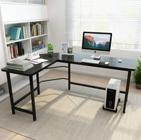 Meja Kerja Bentuk L Modern untuk Kantor Rumah dengan Permukaan Luas, Meja Kerja dengan Dudukan CPU Hitam yang Dapat Disesuaikan, Meja Belajar untuk PC Laptop