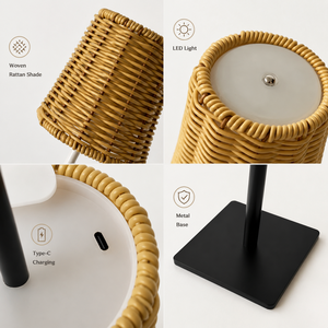 <strong>Vintage</strong> Farmhouse Stepless Dimmable LED Boho Minimalist Nightstand Brown Rechargeable Rattan Cordless <strong>Table</strong> <strong>Lamp</strong> for Wedding - Product Image 4