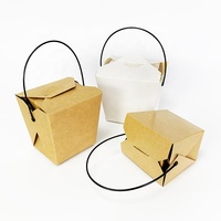 Boîtes d'emballage jetables en papier kraft pour salades de pâtes, nouilles, snacks chinois, plats à emporter, bento, avec poignée portable
