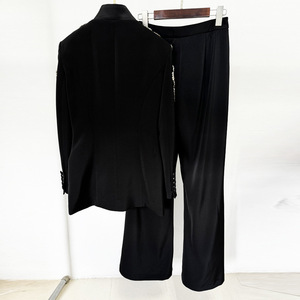 Ensemble Blazer et <span class=keywords><strong>Pantalon</strong></span> Large Femme Luxe Perles Bodycon, Veste Bouton Unique et <span class=keywords><strong>Pantalon</strong></span> Fendu - Product Image 4