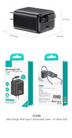 Chargeur rapide GaN 20W USB a C Chargeur mural pliable à double port avec câble rétractable Chargeurs de téléphone portable