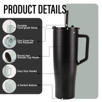 Gobelet à café isotherme portable de 40 oz en acier inoxydable à double paroi, sans BPA, avec brosse de nettoyage pour le camping et le bureau