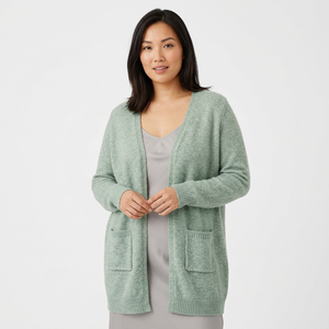 Cárdigan de Punto Verde Menta para Mujer, Manga Larga, Abierto por Delante, con Bolsillos, Estilo Casual para Otoño - Product Image 1