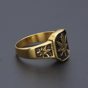 Los hombres anillo de acero inoxidable Hip hop Punk estilo oro Color negro aceite de hoja de arce de hierba de la joyería de los anillos de tamaño 8/<span class=keywords><strong>9</strong></span>/10/11/12 - Product Image 3