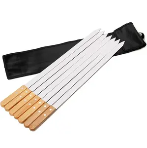 Brede Platte Zware Spiesjes Barbecue Kebab Spiesjes Houten Handvat Voor Perzische Braziliaanse Koobideh Grill Set Van 7 Met Opslag