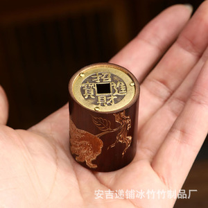 Tapa de tetera de bambú y cobre con diseño de moneda antigua, soporte para tapa de tetera de arcilla púrpura de bambú tallado a mano, soporte para tapa de tetera, pequeños accesorios para juego de té. - Product Image 2