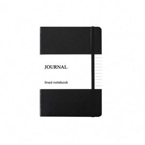 Wholesale Custom A5 Black <b>Leather</b> Hardcover Lined Sewing Binding Journal <b>Diary</b> with Elastic Strap - Product Image 1