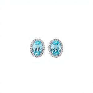 Pendientes de Plata 925 con Topacio Azul y Diamantes, Corte Ovalado, Estilo Clásico para Mujer, Joyería para Uso Diario - Product Image 1