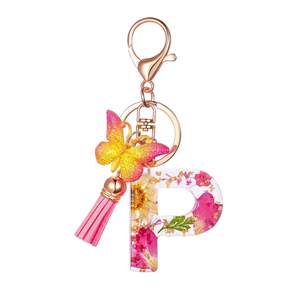 JS010 Wholesale Boho Metal Keychains | Floral Butterfly Resin <strong>Charm</strong> with <strong>Tassel</strong> | A-Z Custom Alphabet Bulk Orders - Product Image 3