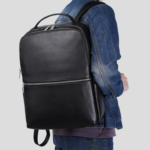 Genuine Leather <b>Backpack</b> For <b>Men</b> <b>Black</b> 20L With USB Business Travel Casual Style Soft Handle Interior Zipper Pocket - Product Image 2