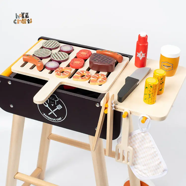 HOYE CRAFTS-Nuevo diseño de simulación de barbacoa, juguete de cocina de madera para niños y niñas