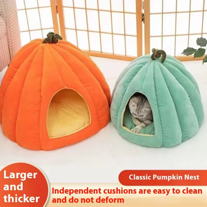 Lit thermique pour animaux de compagnie en forme de citrouille-Nid de chat écologique doublé de velours pour bébé, <span class=keywords><strong>cabane</strong></span> de couchage pour petits animaux d'hiver - Product Image 2