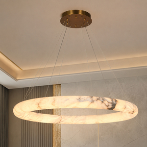 Natural Alabaster Ring Chandelier Modern <b>Round</b> Pendant <b>Light</b> Luxury Stone <b>Ceiling</b> Lamp for Villa Hotel Dining Room OEM ODM - Product Image 1
