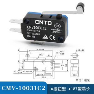 Microinterruptor Eléctrico Miniatura CNTD Changde CMV10031C2, Auto-Reiniciable, 10A, Botón Pulsador de Rodillo, Microinterruptor de Plástico - Product Image 6
