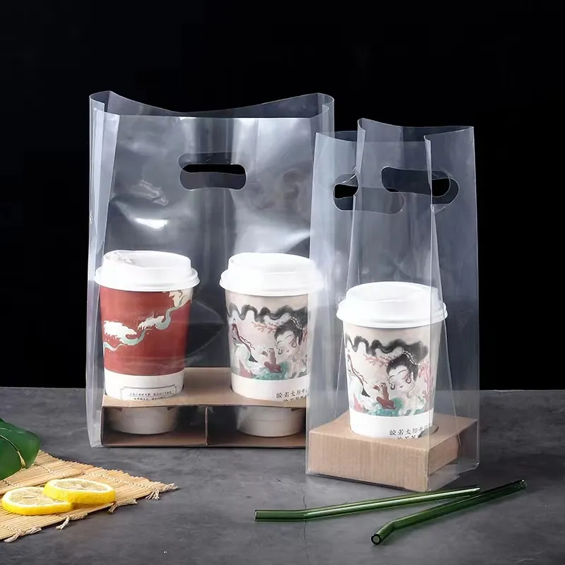 Sacchetto di plastica trasparente monouso personalizzato sacchetto per bevande portatile sacchetto di plastica trasparente per tè a bolle