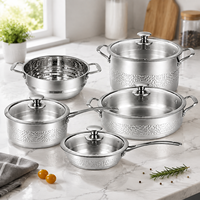 Acier inoxydable martelé 304 ustensiles de cuisine 9 pièces 3 plis casseroles et ensemble de casseroles pour la cuisine cuisson Non toxique lave-vaisselle