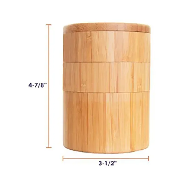 Высококачественная 3-ярусная коробка для хранения соли и перца из натурального бамбука с магнитными поворотными крышками