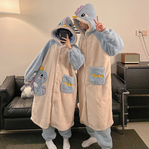 Pijamas <span class=keywords><strong>de</strong></span> pareja <span class=keywords><strong>de</strong></span> invierno, pijamas <span class=keywords><strong>de</strong></span> felpa bonitos <span class=keywords><strong>de</strong></span> dibujos animados, conjunto <span class=keywords><strong>de</strong></span> dos piezas con capucha, bata larga, conjuntos <span class=keywords><strong>de</strong></span> ropa <span class=keywords><strong>de</strong></span> dormir <span class=keywords><strong>para</strong></span> hombres y mujeres - Product Image 3