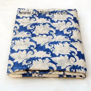 White Hand Block Printed Design Indigo Blue Running Fabric Cotton Voile High Demand Combed Twill Weave Garment Cloth Wholesale