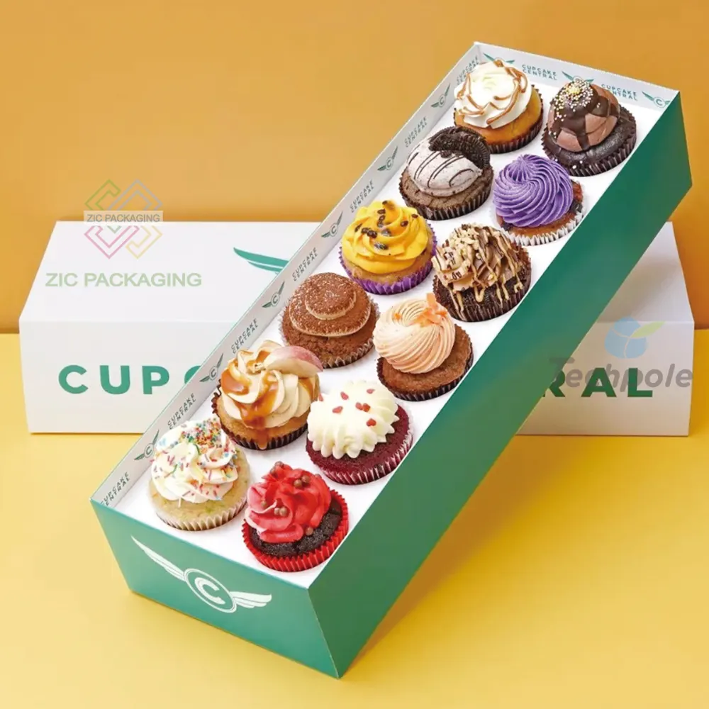 Verdickte weiße Muffin-Kuchenbox aus Karton 5 12 Löcher mit durchsichtigem Fenster Cupcake-Verpackungsboxen