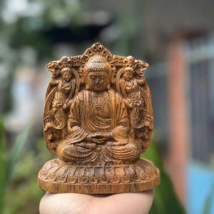 Figura de Buda Tallada a Mano en Madera Natural, Estatua de Buda de Madera Maciza, Decoración Espiritual para el Hogar, Meditación Budista - Product Image 1