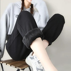Women's Fleece-<b>Lined</b> Sweatpants Navy Blue Loose Fit Autumn Winter Casual <b>Pants</b> With Splicing Design CX-848 - Product Image 4