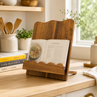 Support de recettes vertical multifonctionnel pliable en bois à un seul niveau, support de livre, support de tablette, organisateur de bureau pour la maison et le salon