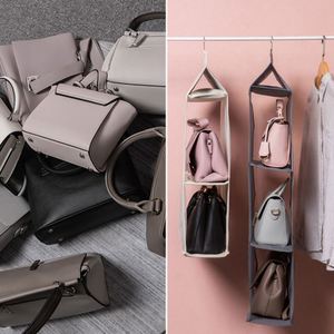 4 Pockets Hanging Organizer Handbag Non-woven Clothes Storage Bag Wardrobe Space Saving Closet Organizer - Product Image 4