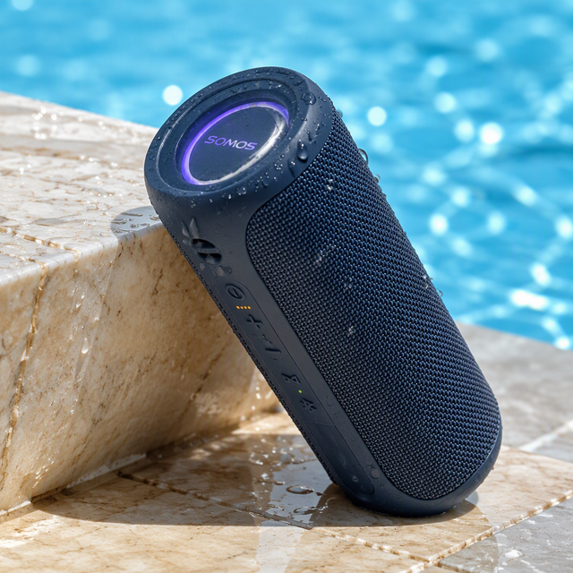 IP66 Waterproof Portable Bluetooth Speaker with Bassboom Technology TWS Pairing 16H Playtime LED Lights for Home Outdoor