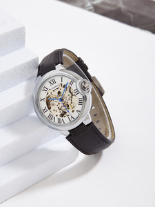 นาฬิกาธุรกิจสุดหรู ดีไซน์ทันสมัย สายหนัง 22 มม. ตัวเรือนโลหะผสม หน้าปัดโปร่งใส พร้อมฟังก์ชั่นกลไก - Product Image 6