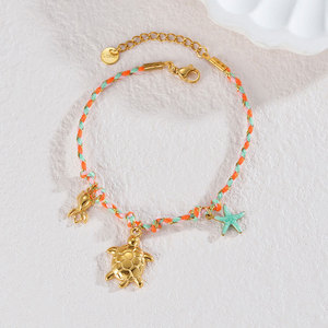 Hawaiian 316L Stainless Steel Wholesale Fashion <b>Bracelets</b> & <b>Bangles</b> 14k 18k Gold Plated Ocean Starfish String <b>Bracelet</b> for Women - Product Image 4