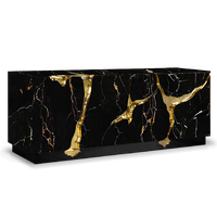 Buffet d'entrée artistique de luxe en acier inoxydable, style designer, pour maisons et villas de prestige, meuble de rangement mural