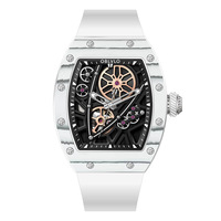 Montre automatique squelette tonneau pour homme OBLVLO, en fibre de carbone, bracelet en silicone blanc super lumineux, montre de sport de luxe XM-NSK